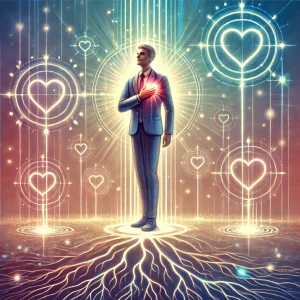 DALL·E 2025-01-08 12.04.41 - A symbolic illustration representing the fourth step of the Flip-the-Switch method_ 'Anchoring the new state'. A person stands confidently in a radian
